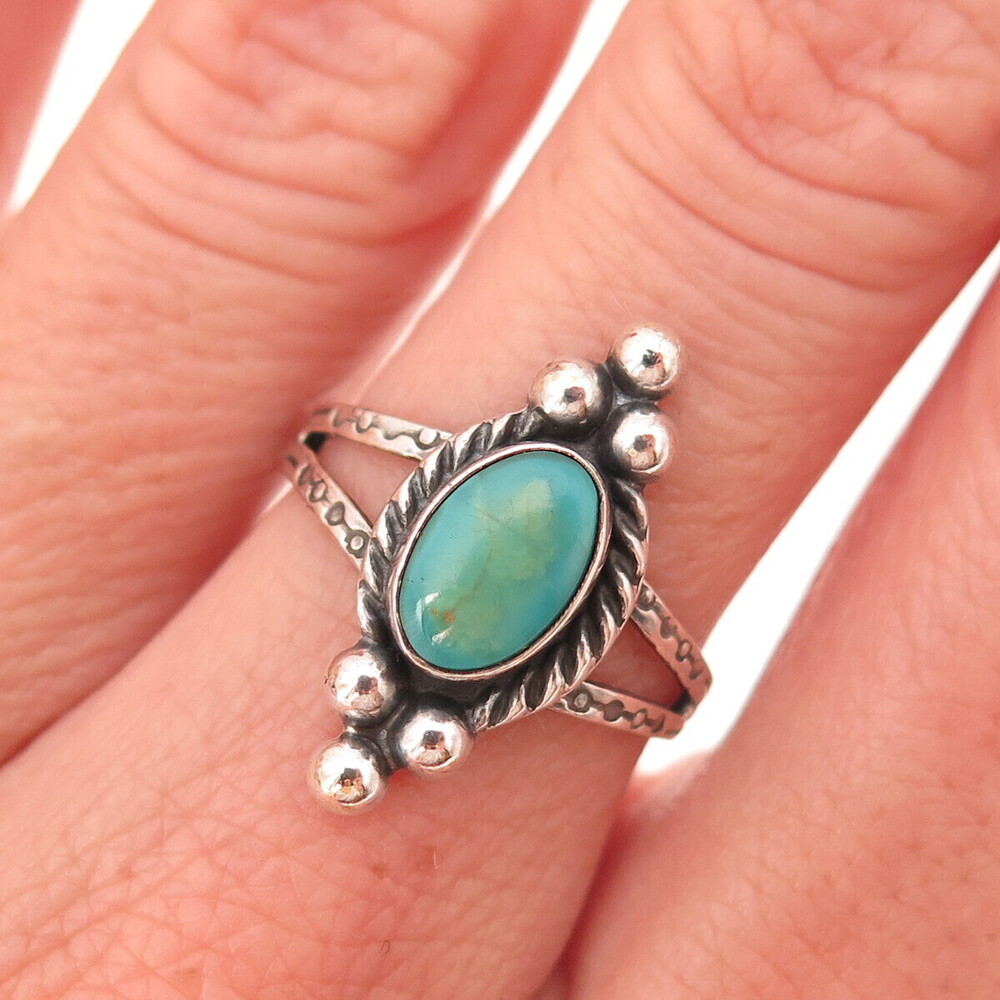 Old Pawn Sterling Silver Vintage Southwestern Turquoise Tribal Ring Size 6.25